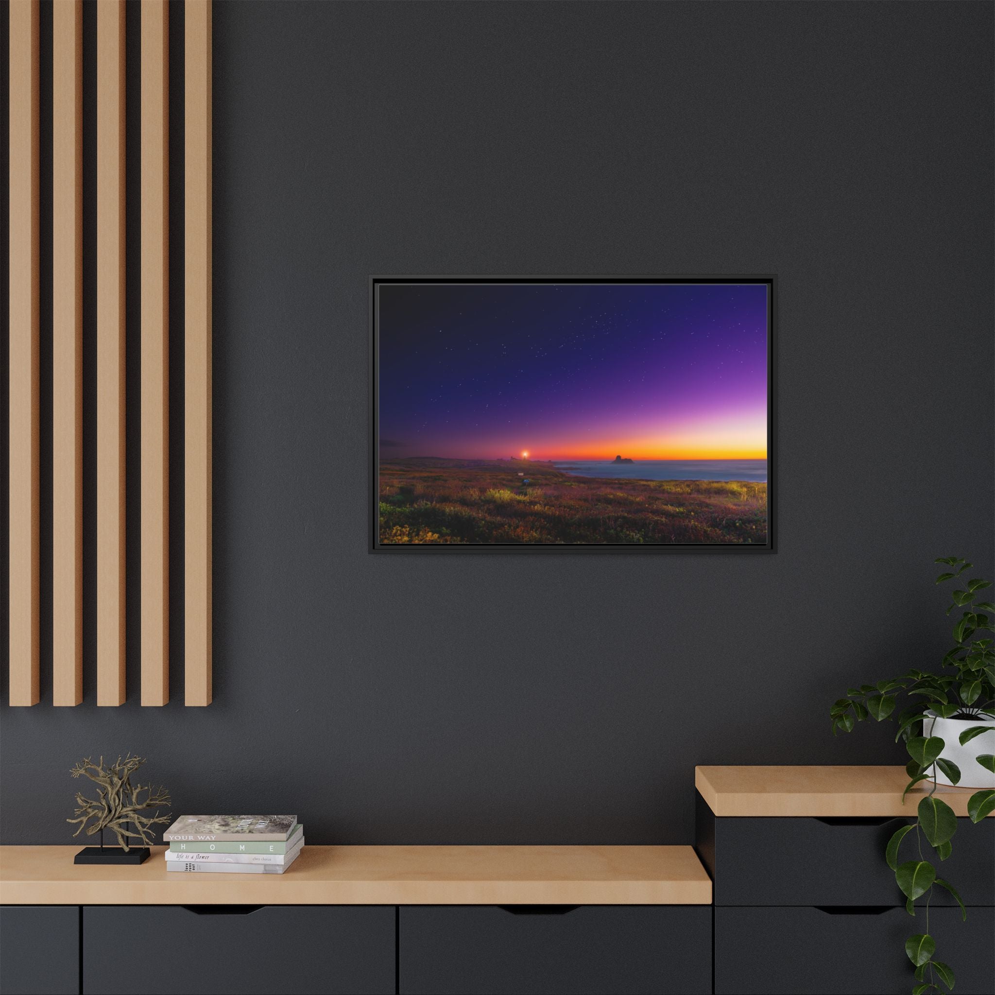 Northern California Coastal Sunset Lighthouse Canvas Framed