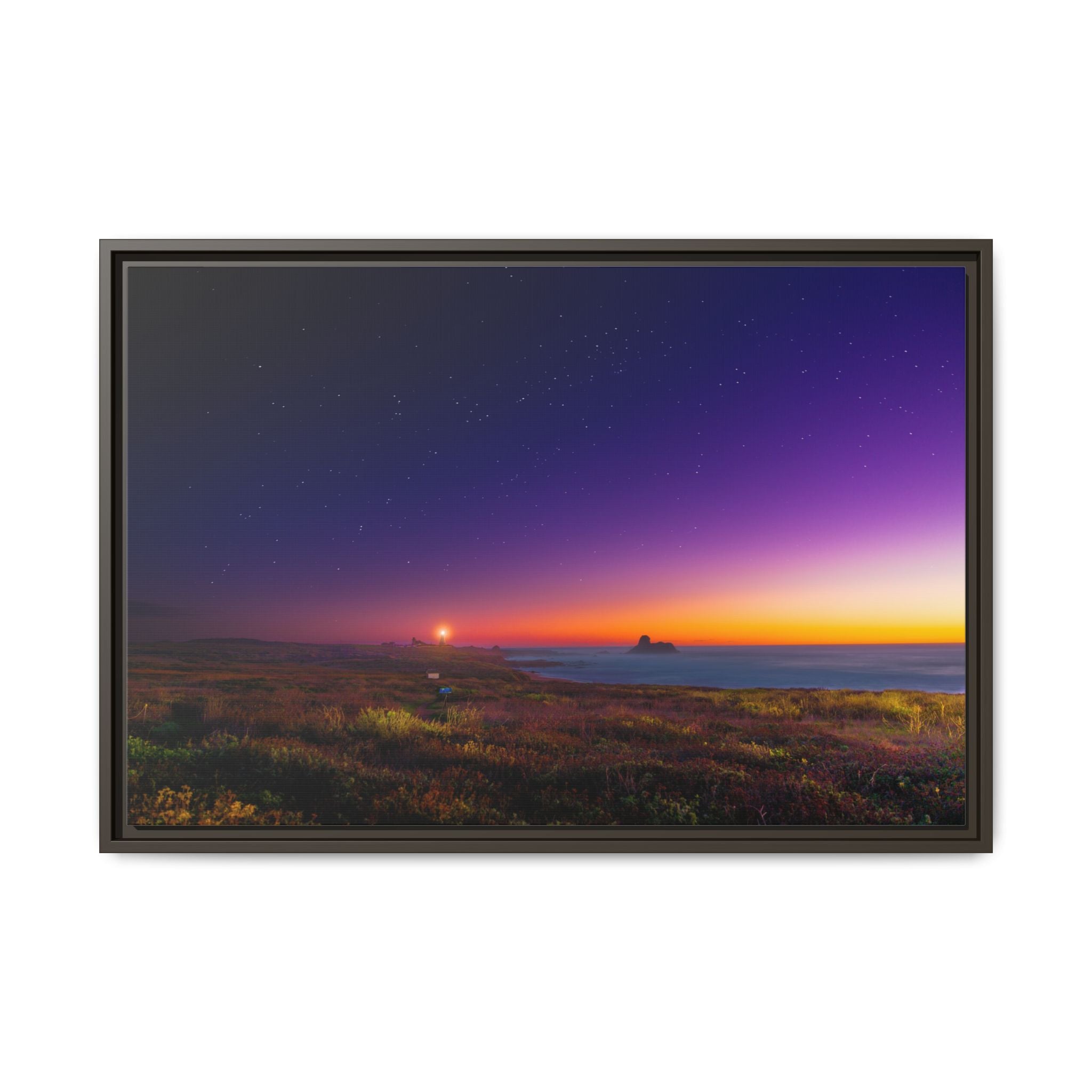 Northern California Coastal Sunset Lighthouse Canvas Framed