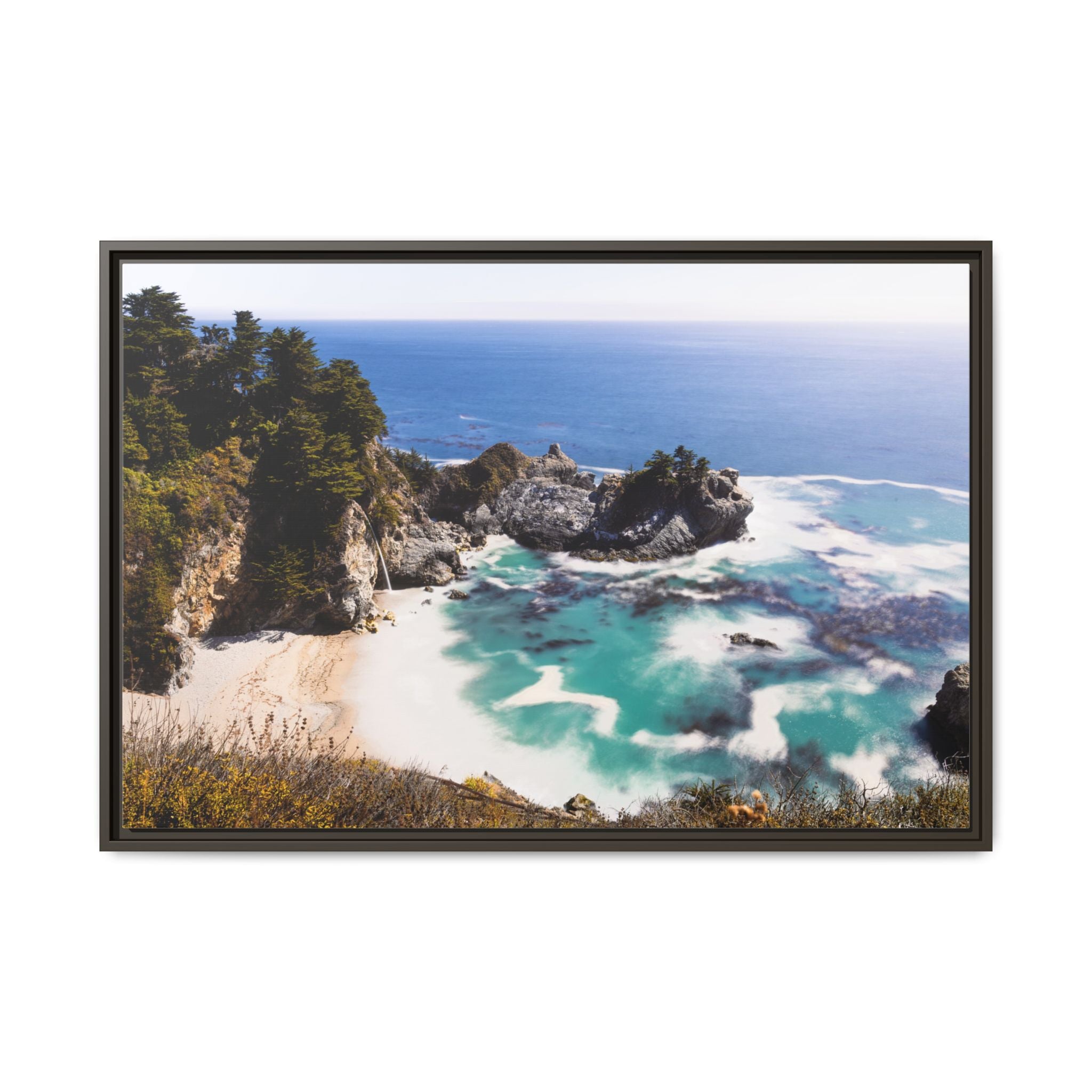 Northern California Cove Waterfall Landscape Matte Canvas Framed