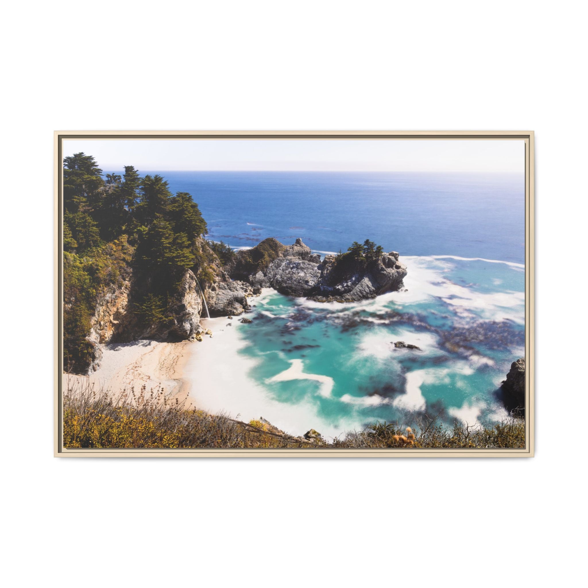 Northern California Cove Waterfall Landscape Matte Canvas Framed