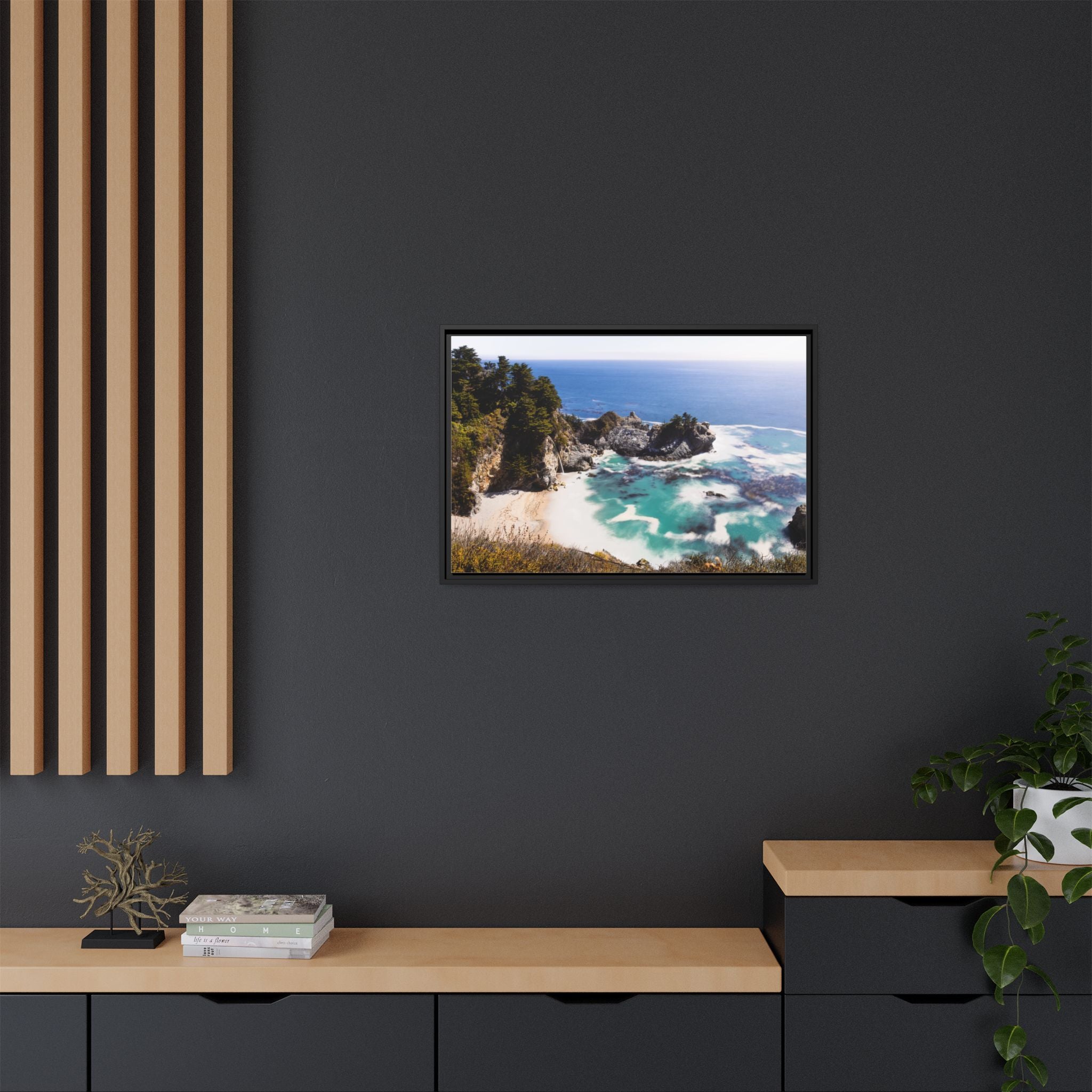 Northern California Cove Waterfall Landscape Matte Canvas Framed