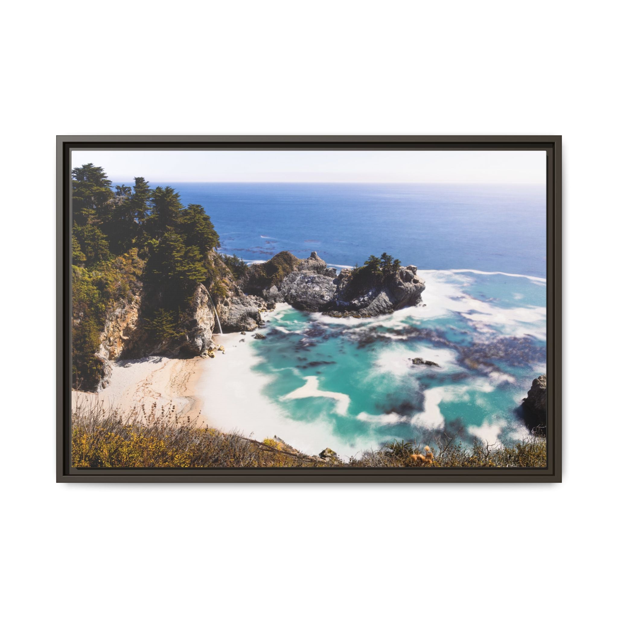 Northern California Cove Waterfall Landscape Matte Canvas Framed