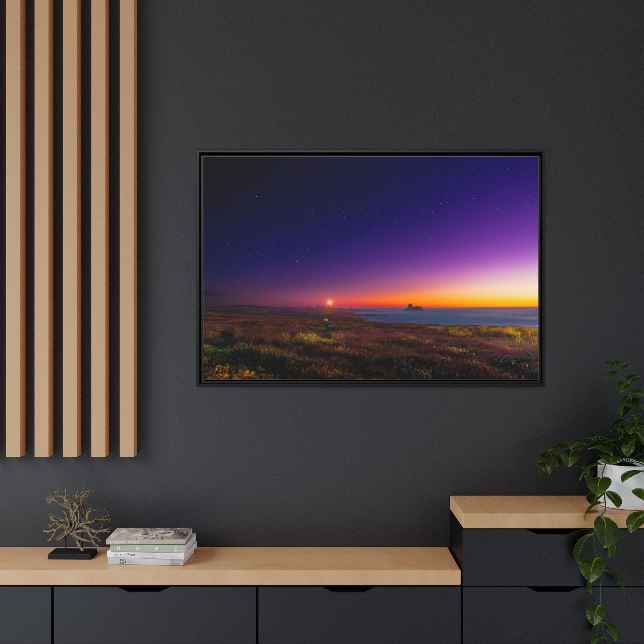 Northern California Coastal Sunset Lighthouse Canvas Framed