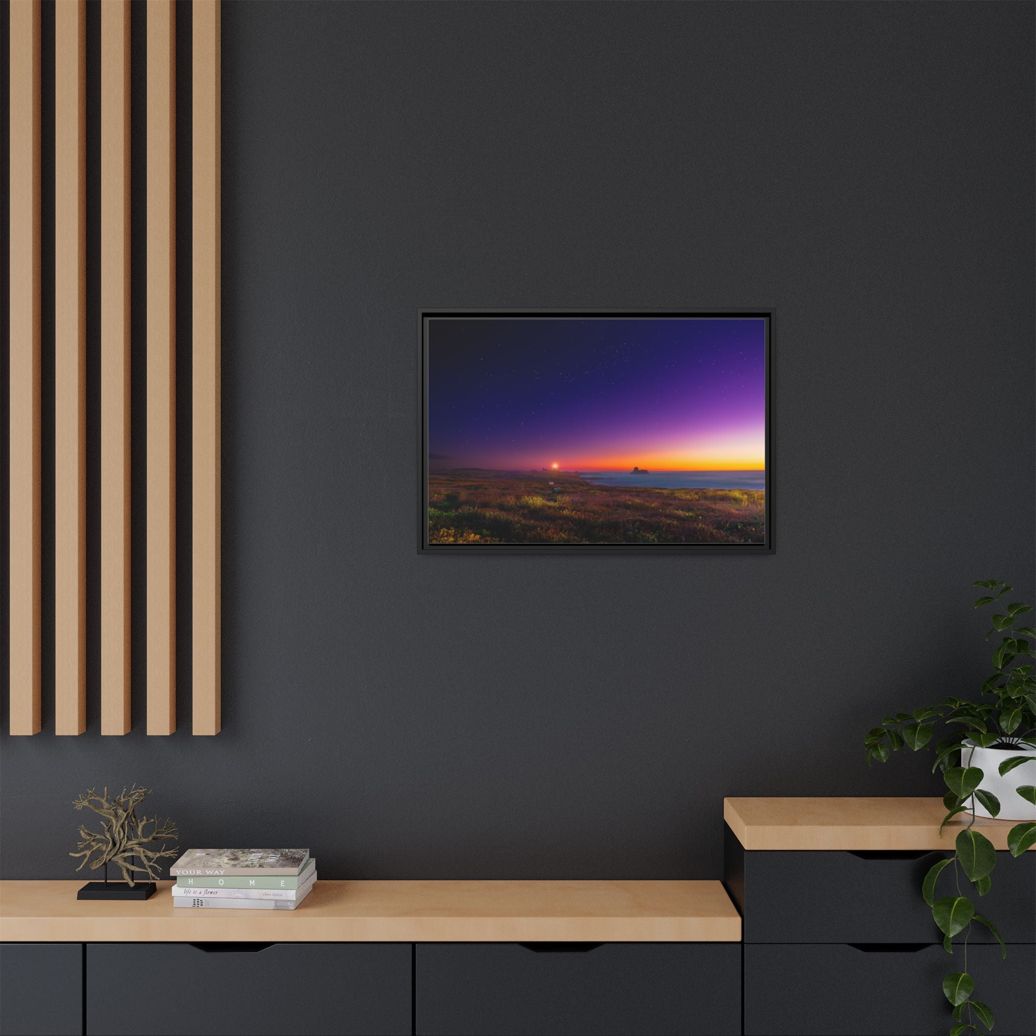 Northern California Coastal Sunset Lighthouse Canvas Framed