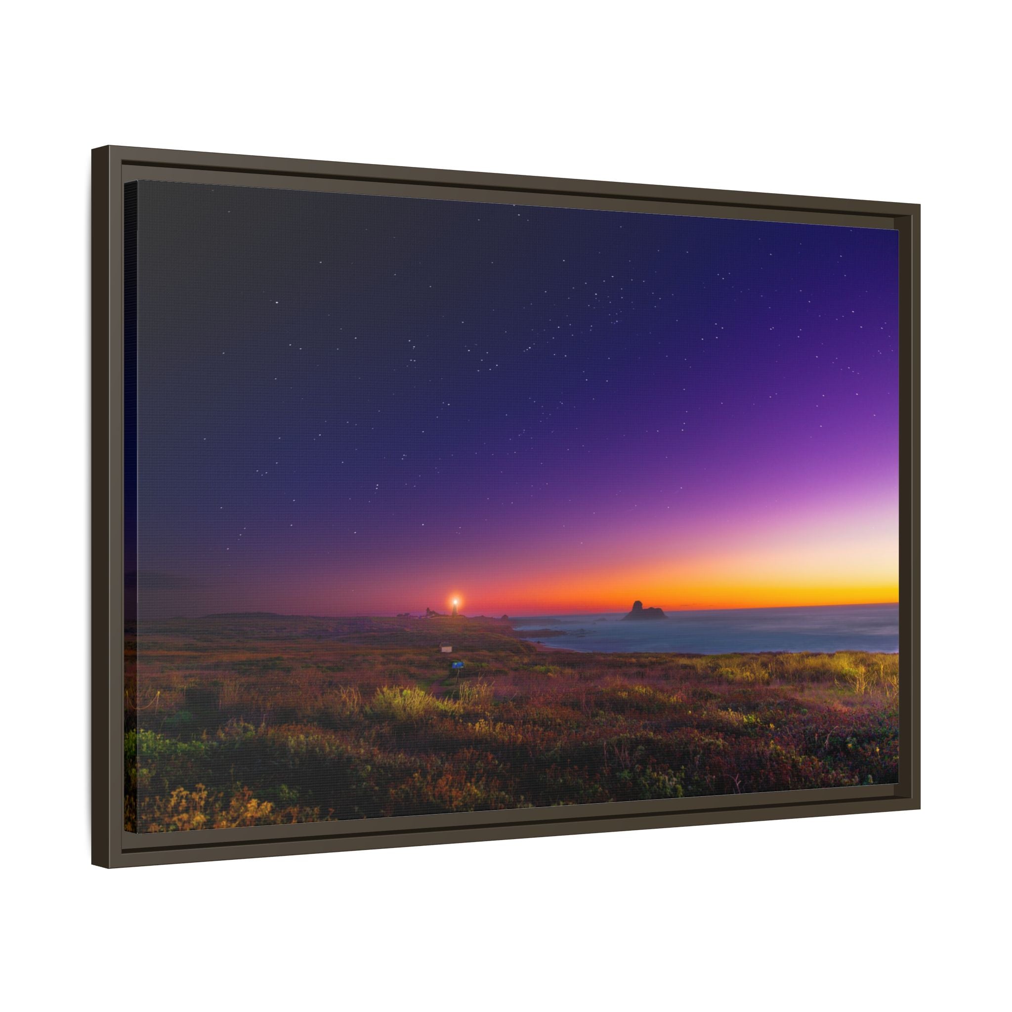 Northern California Coastal Sunset Lighthouse Canvas Framed