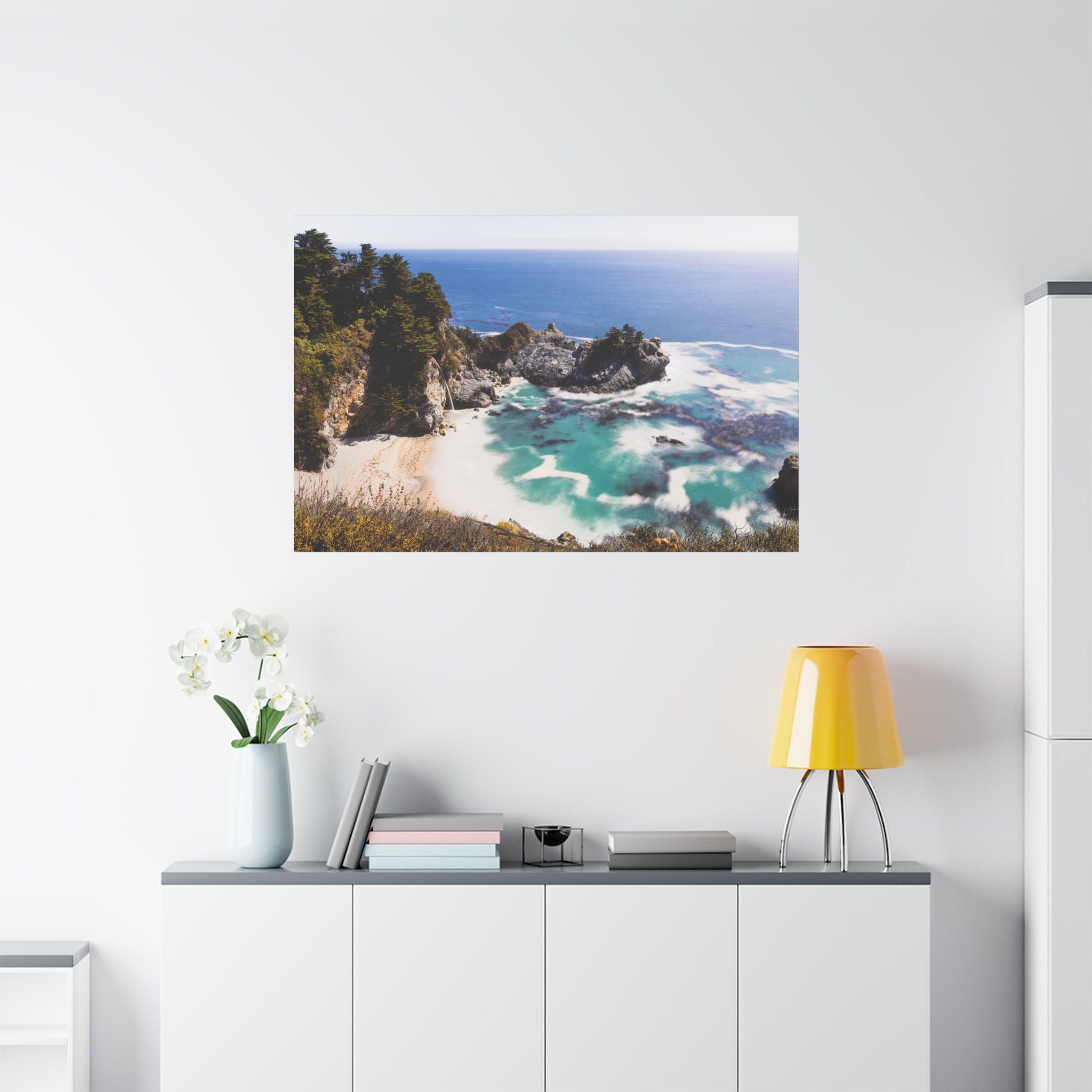 Northern California Cove Waterfall Landscape Matte Canvas