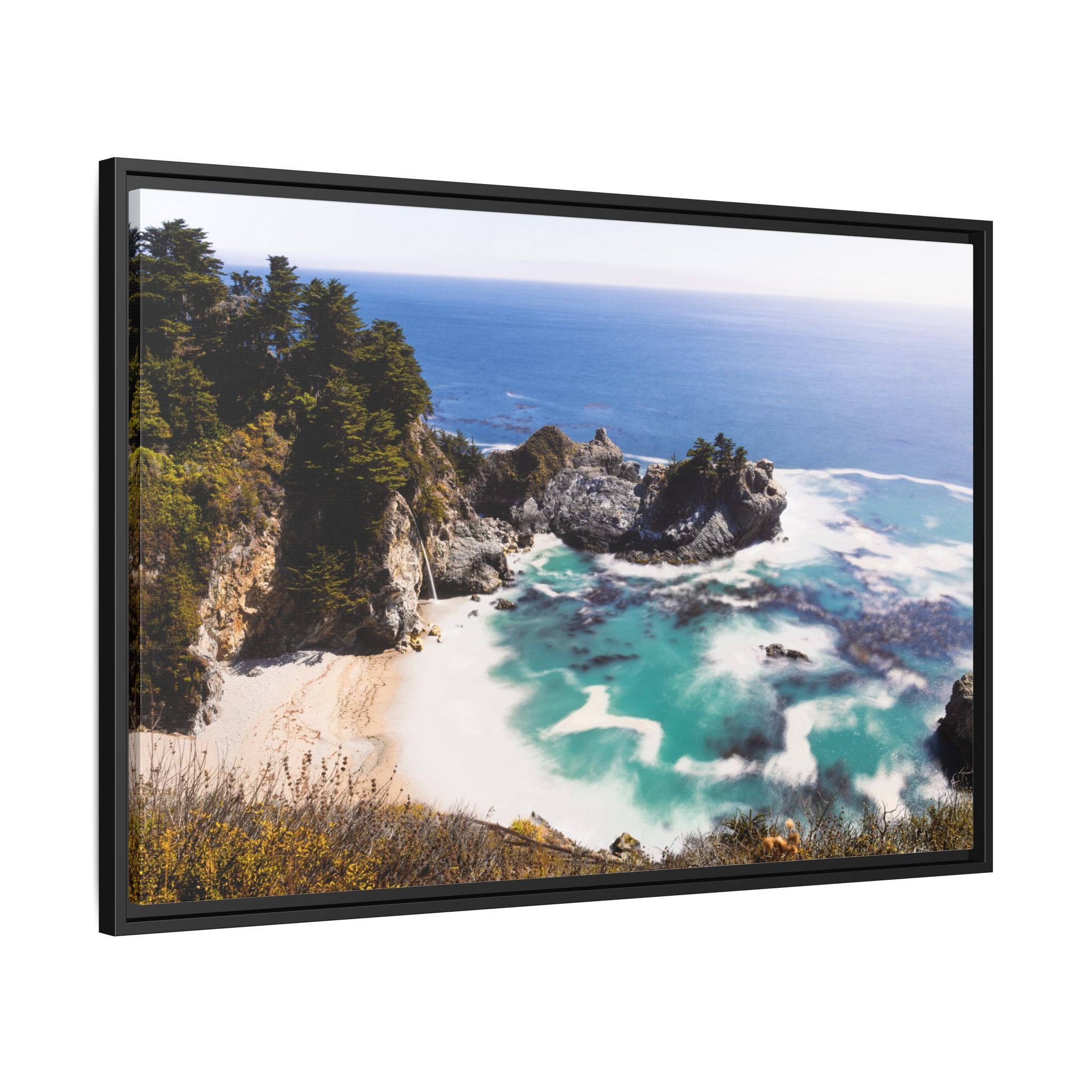 Northern California Cove Waterfall Landscape Matte Canvas Framed