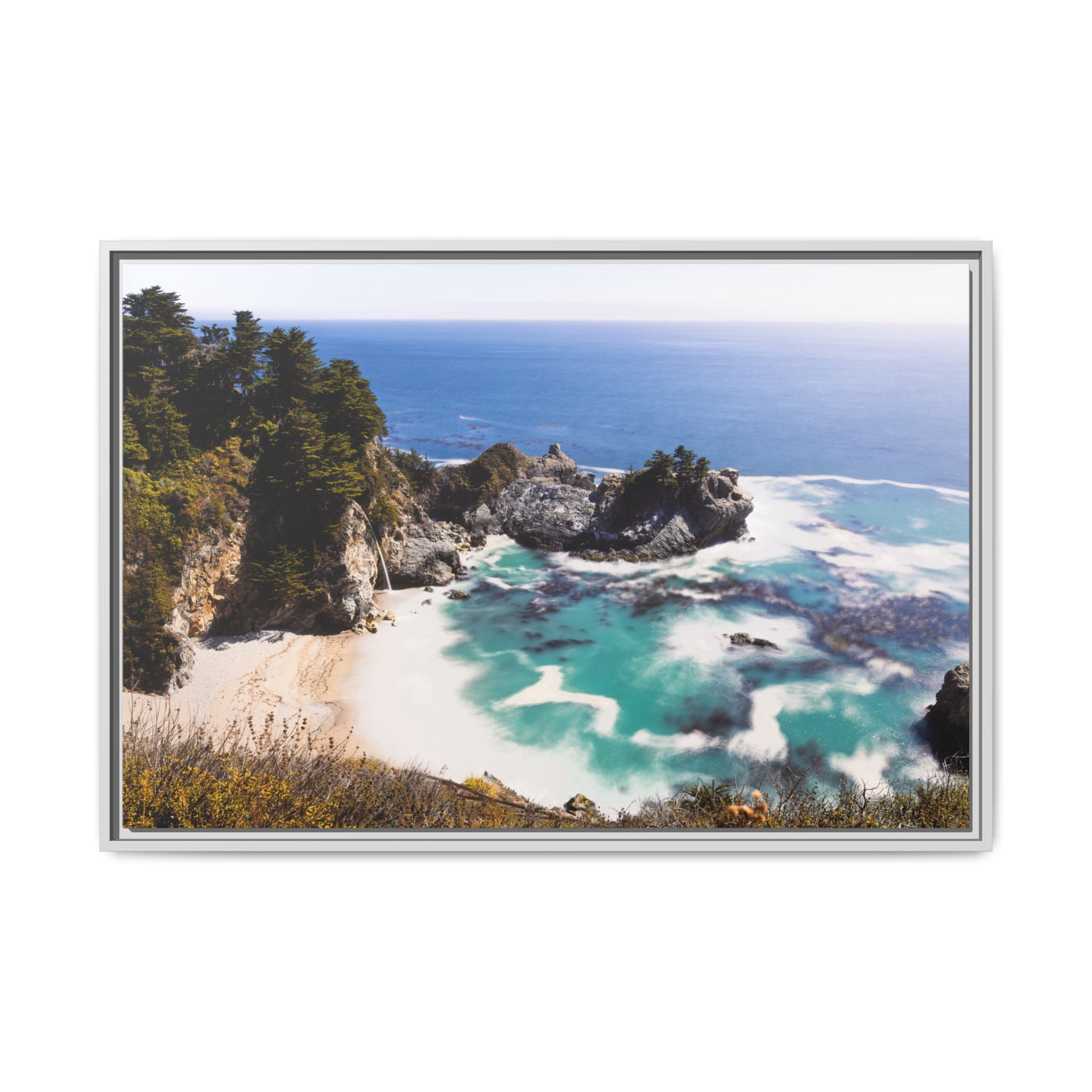 Northern California Cove Waterfall Landscape Matte Canvas Framed