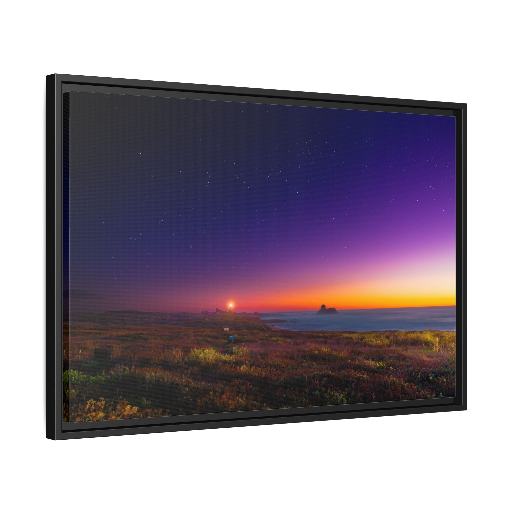 Northern California Coastal Sunset Lighthouse Canvas Framed