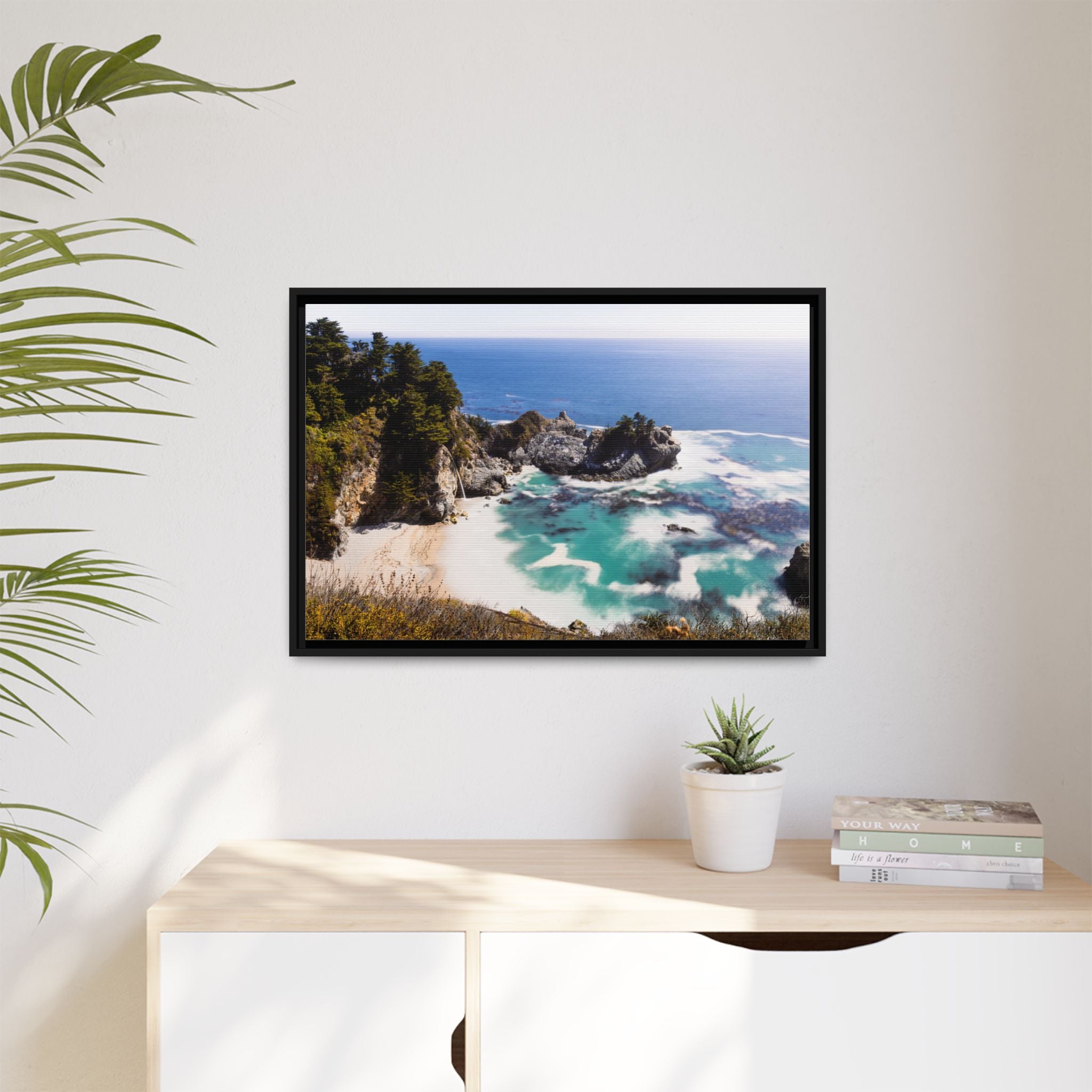 Northern California Cove Waterfall Landscape Matte Canvas Framed