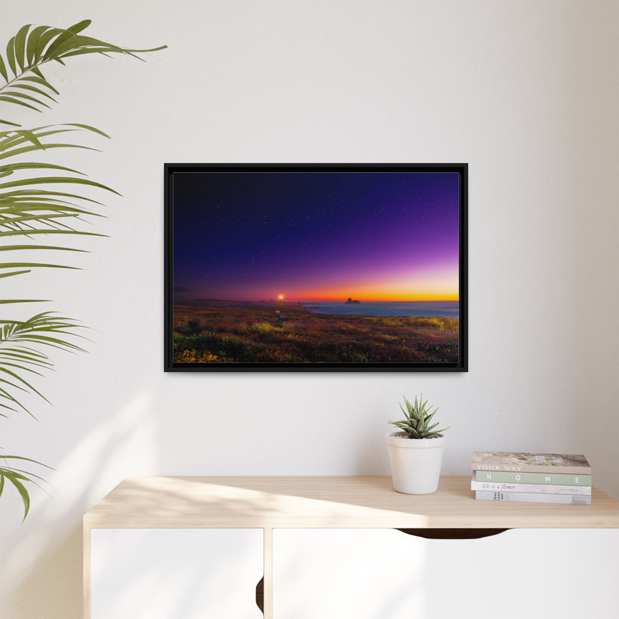 Northern California Coastal Sunset Lighthouse Canvas Framed