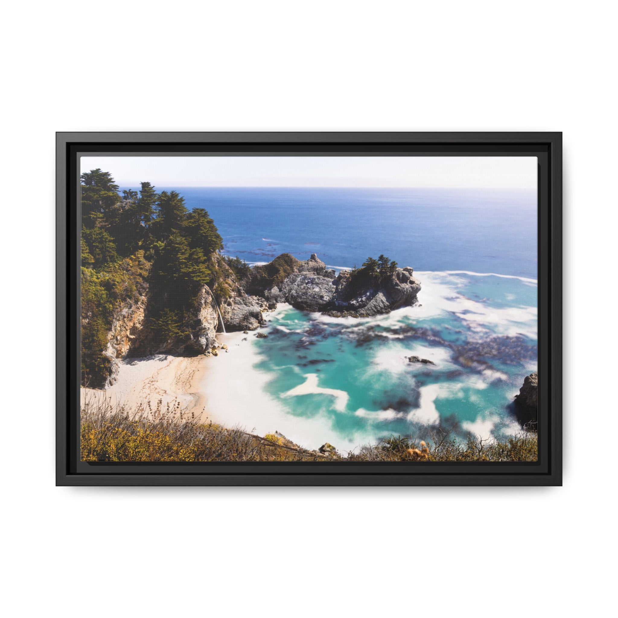 Northern California Cove Waterfall Landscape Matte Canvas Framed
