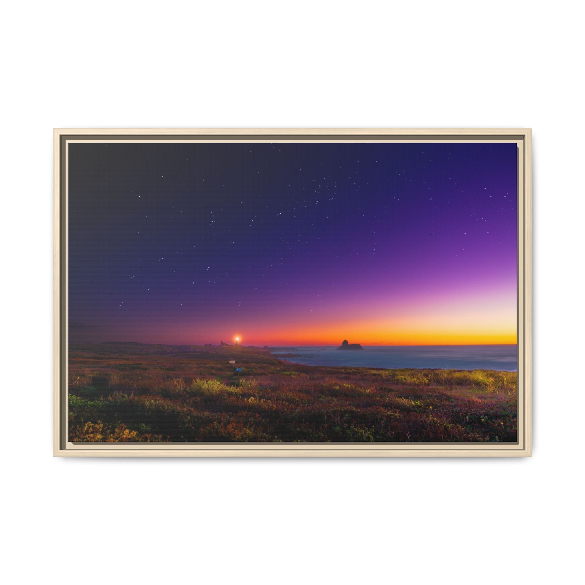 Northern California Coastal Sunset Lighthouse Canvas Framed